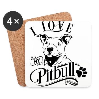 J'aime mon pitbull - Dessous de verre (lot de 4) - blanc - Devant