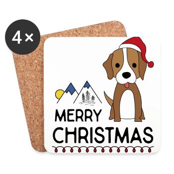 Noël drôle avec un chien pour des amis - Dessous de verre (lot de 4) - blanc - Devant