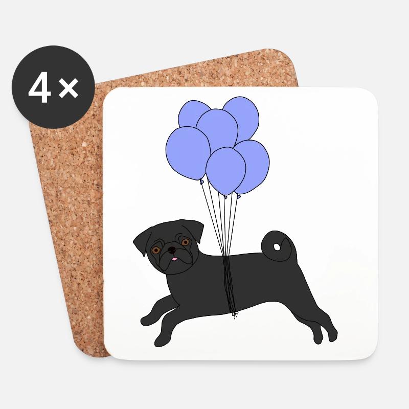 Schwarzer Mops fliegend Ballons - Untersetzer (4er-Set) - Weiß