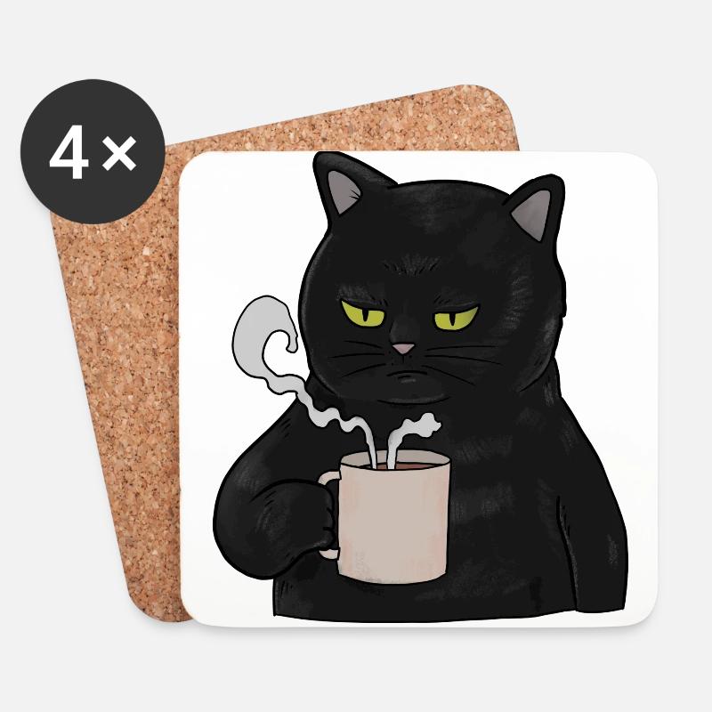 Mürrische schwarze Katze mit Kaffee Morgenmuffel - Untersetzer (4er-Set) - Weiß