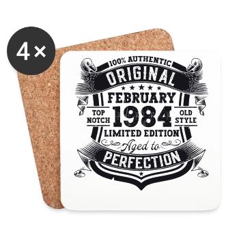 Original February vintage 1984 birthday gift - Coasters (set of 4) - white - Front