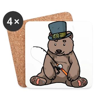Brown Bear Grizzly Amgler canne à pêche - Dessous de verre (lot de 4) - blanc - Devant