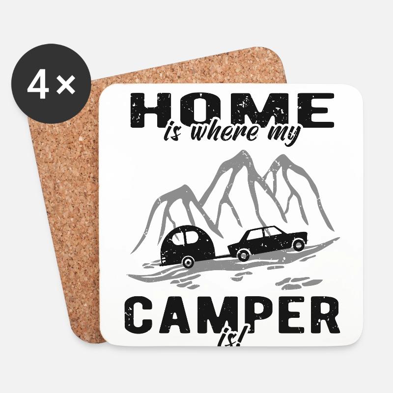 Campen Camper Wohnwagen - Untersetzer (4er-Set) - Weiß