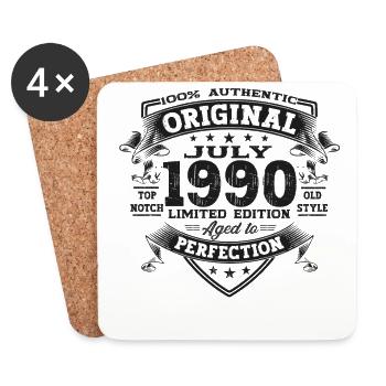 33rd Birthday Man Original July Vintage 1990 - Coasters (set of 4) - white - Front