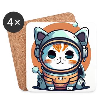 Chatstronaute mignon #11 - Dessous de verre (lot de 4) - blanc - Devant