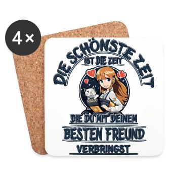 Freundschaft Katze Manga HerzAufShirt SabineVegan - Untersetzer (4er-Set) - Weiß - Vorne