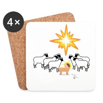 Weihnachten Christkind Krippe mit Schafe und Stern - Untersetzer (4er-Set) - Weiß - Vorne