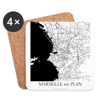 MARSEILLE en PLAN § - Dessous de verre (lot de 4) - blanc - Devant