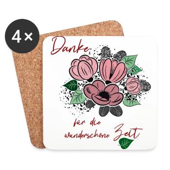 Merci avec un bouquet de fleurs - Dessous de verre (lot de 4) - blanc - Devant