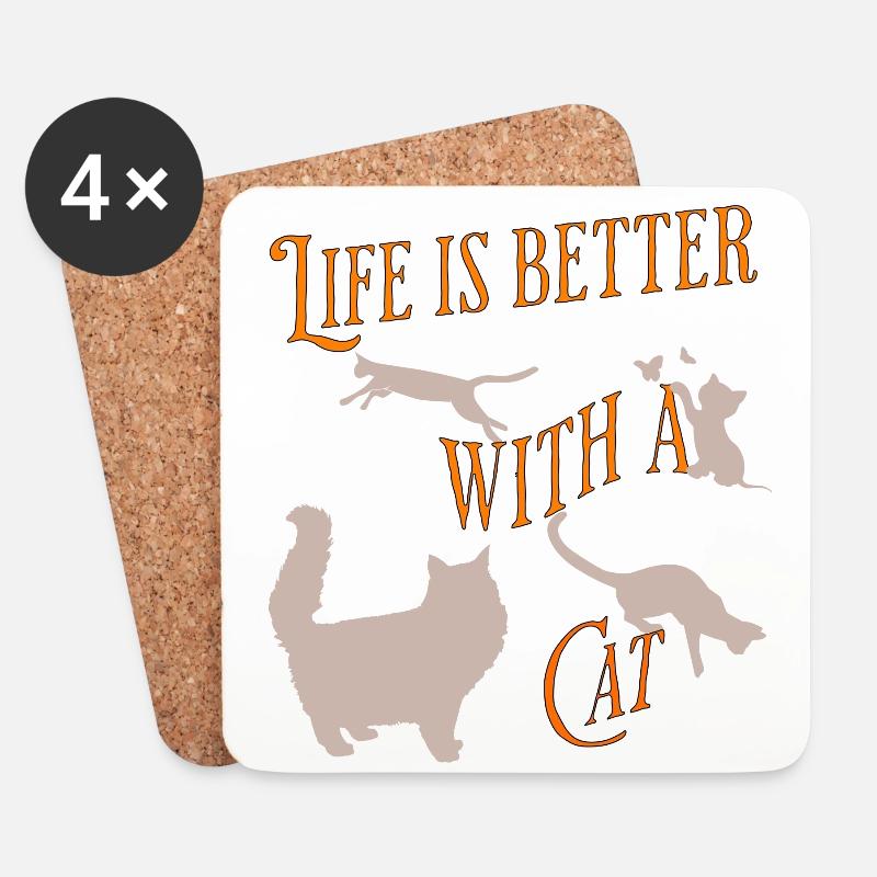 Das Leben ist besser mit Katze - Untersetzer (4er-Set) - Weiß