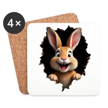 Cute bunny peeks through hole - Easter bunny - Coasters (set of 4) - white - Front