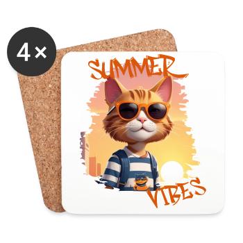 Summer Vibes | coole Katze mit Sonnenbrille - Untersetzer (4er-Set) - Weiß - Vorne