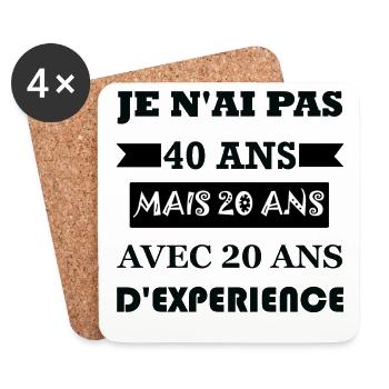 Cadeau anniversaire 40 ans - Dessous de verre (lot de 4) - blanc - Devant