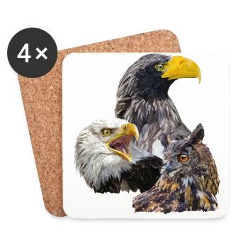 Pigargos et hibou - Dessous de verre (lot de 4) - blanc - Devant
