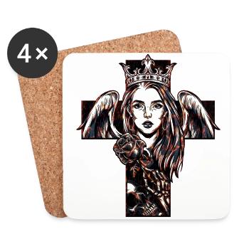 croix de tatouage - Dessous de verre (lot de 4) - blanc - Devant