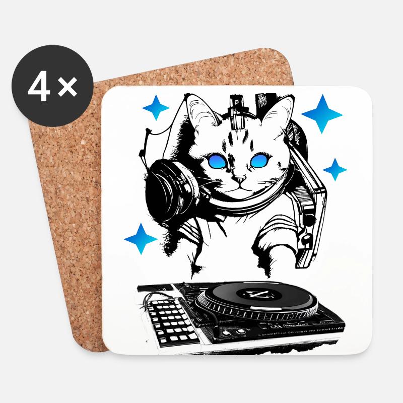 DJ Katze mit Mischpult - Untersetzer (4er-Set) - Weiß