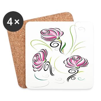 Roses, Flowers, Garden - Coasters (set of 4) - white - Front