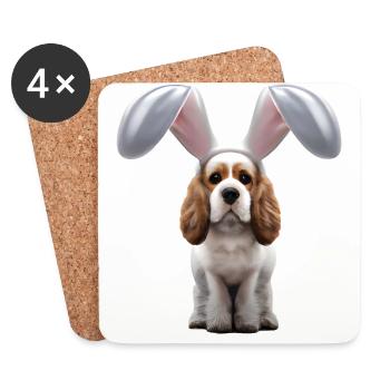 Cocker Spaniel anglais avec oreilles de lapin - Dessous de verre (lot de 4) - blanc - Devant