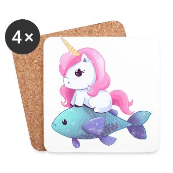 La licorne monte sur le poisson - Dessous de verre (lot de 4) - blanc - Devant