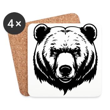 Bear Grizzly Head - Coasters (set of 4) - white - Front