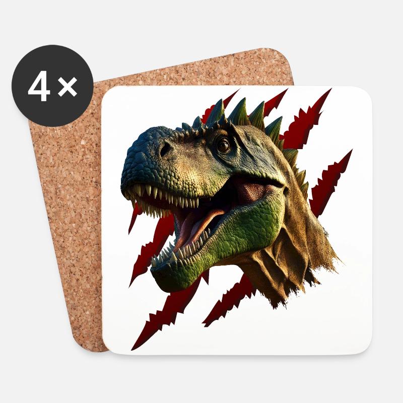T-Rex Dinosaurier Kopf - Untersetzer (4er-Set) - Weiß