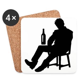 Besoffener Mann Saufen Drunk - Untersetzer (4er-Set) - Weiß - Vorne