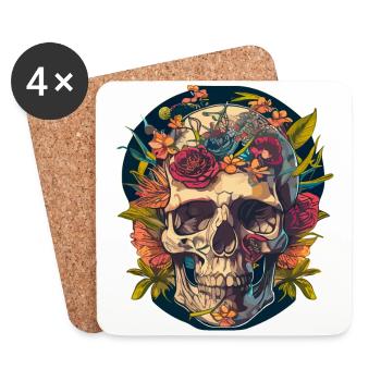 Crâne humain et fleurs 18 - Dessous de verre (lot de 4) - blanc - Devant