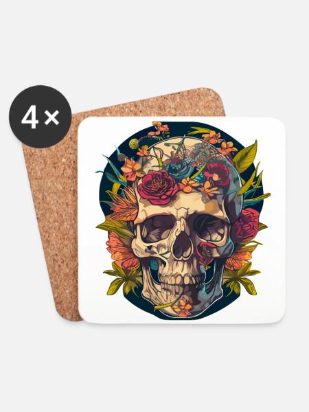 Human Skull & Flowers 18 - Coasters (set of 4) - white