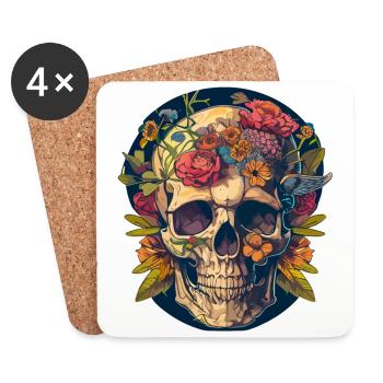 Crâne humain et fleurs 24 - Dessous de verre (lot de 4) - blanc - Devant