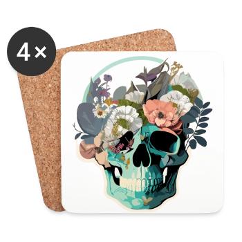 Crâne humain et fleurs 34 - Dessous de verre (lot de 4) - blanc - Devant