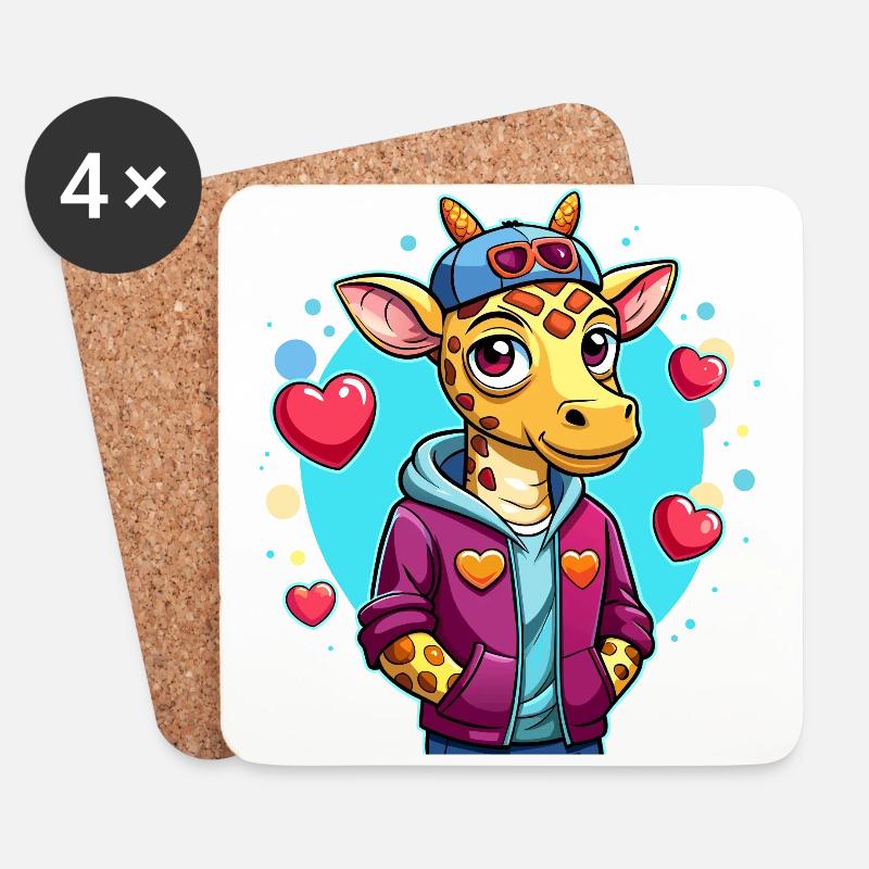 Giraffe Parade: Cool Giraffe - Coasters (set of 4) - white