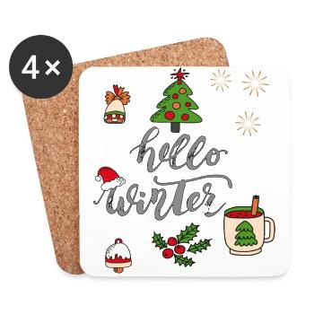 Hello Winter, Christmas Time - Coasters (set of 4) - white - Front