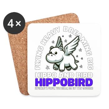 FLYING HEAVY DREAMING BIG - NILPFERD UND VOGEL - Untersetzer (4er-Set) - Weiß - Vorne