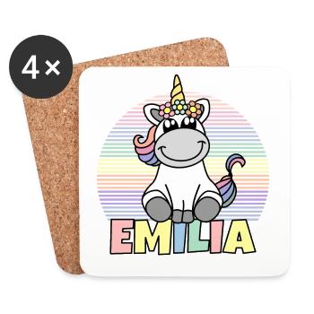 Emilia Name Niedliches Einhorn Regenbogen Vorname - Untersetzer (4er-Set) - Weiß - Vorne