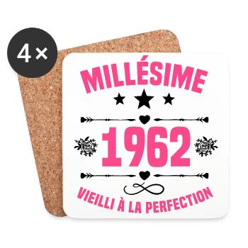 Femme Millésime 1962 Cadeau Anniversaire Humour - Dessous de verre (lot de 4) - blanc - Devant