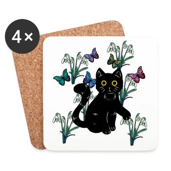 Katze Katzen Kinder Natur Frühling Blumen Fantasy - Untersetzer (4er-Set) - Weiß - Vorne