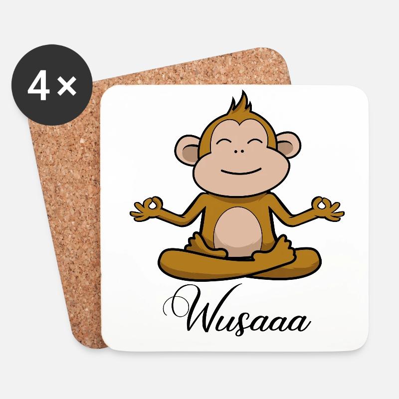 Auszeit Durchatmen Wusaaa Affe - Untersetzer (4er-Set) - Weiß