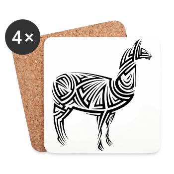 Alpaka Tribal Tattoo - Untersetzer (4er-Set) - Weiß - Vorne