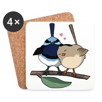Cute Fairy Wrens Cartoon, Pair of Australian Birds - Coasters (set of 4) - white - Front