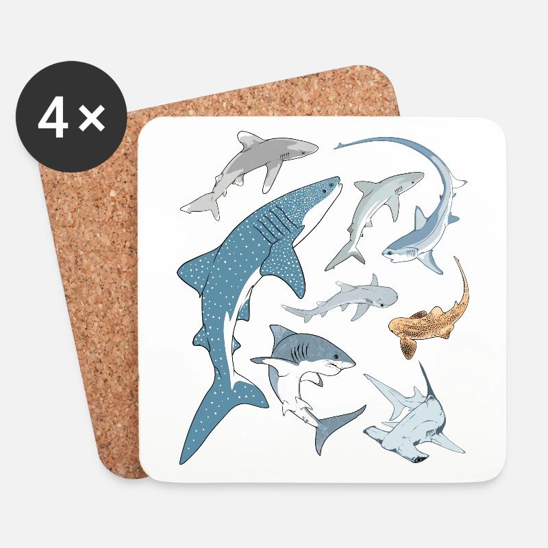 Types of Sharks Haiarten - Untersetzer (4er-Set) - Weiß