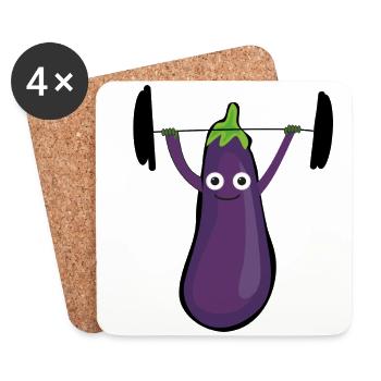 Aubergine,athlètes, fitness,haltérophilie, sports - Dessous de verre (lot de 4) - blanc - Devant