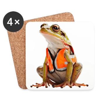 Frog with safety vest - Coasters (set of 4) - white - Front
