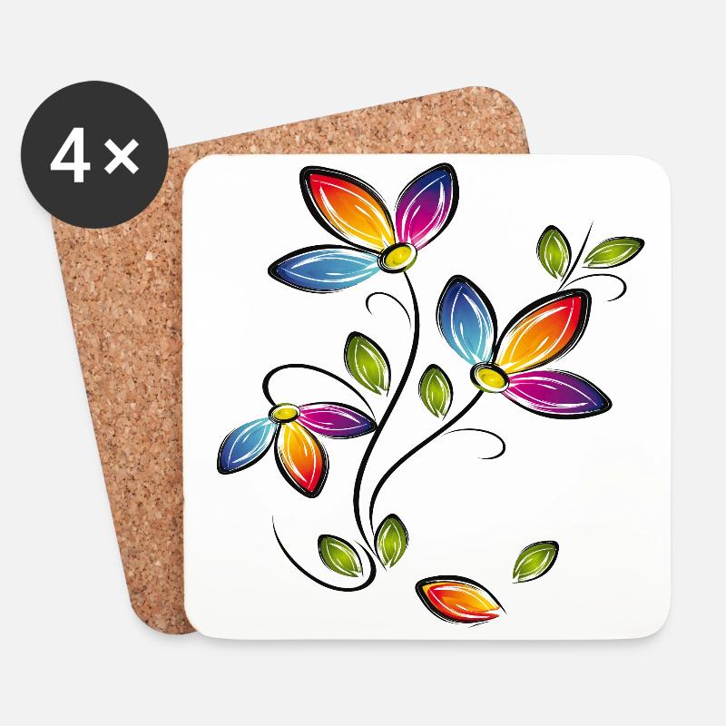 Blumenranke, Flowers - Untersetzer (4er-Set) - Weiß