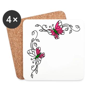 Papillons avec vrilles florales - Dessous de verre (lot de 4) - blanc - Devant
