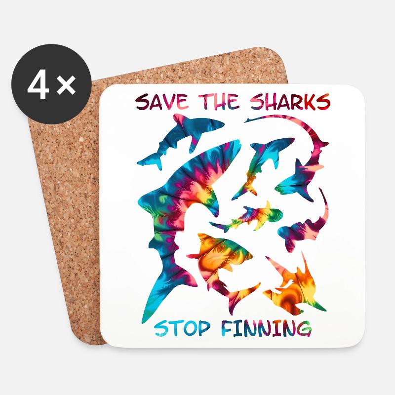 Save the Sharks Haiarten - Untersetzer (4er-Set) - Weiß