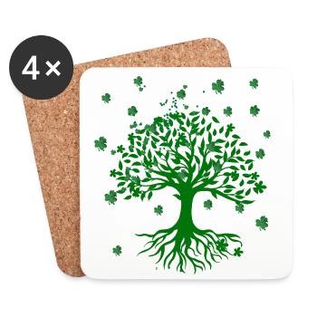 Arbre de Vie,Arbre de Vie,Fleurs,Arbre,Trèfle,Bonheur - Dessous de verre (lot de 4) - blanc - Devant