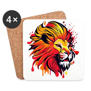Tête de lion, signe du zodiaque - Dessous de verre (lot de 4) - blanc - Devant