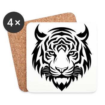 Tiger Head Silhouette - Coasters (set of 4) - white - Front
