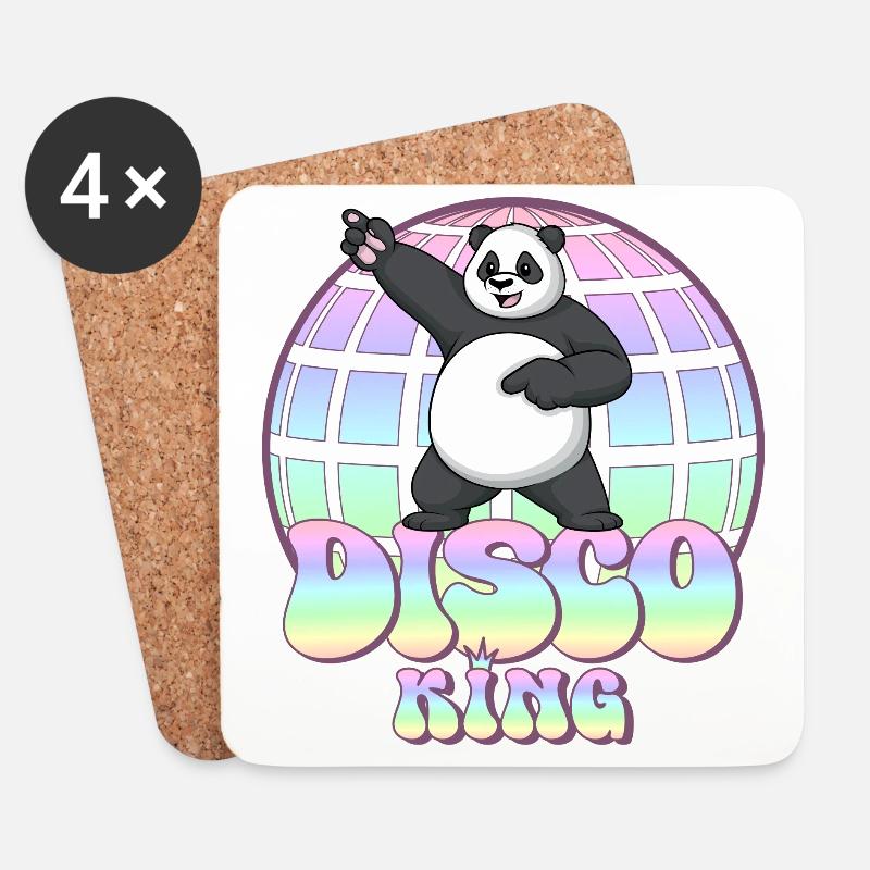 Discoking Panda 70er Jahre Discokugel Disco King - Untersetzer (4er-Set) - Weiß