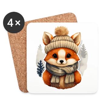 Fox with hat and scarf - Coasters (set of 4) - white - Front